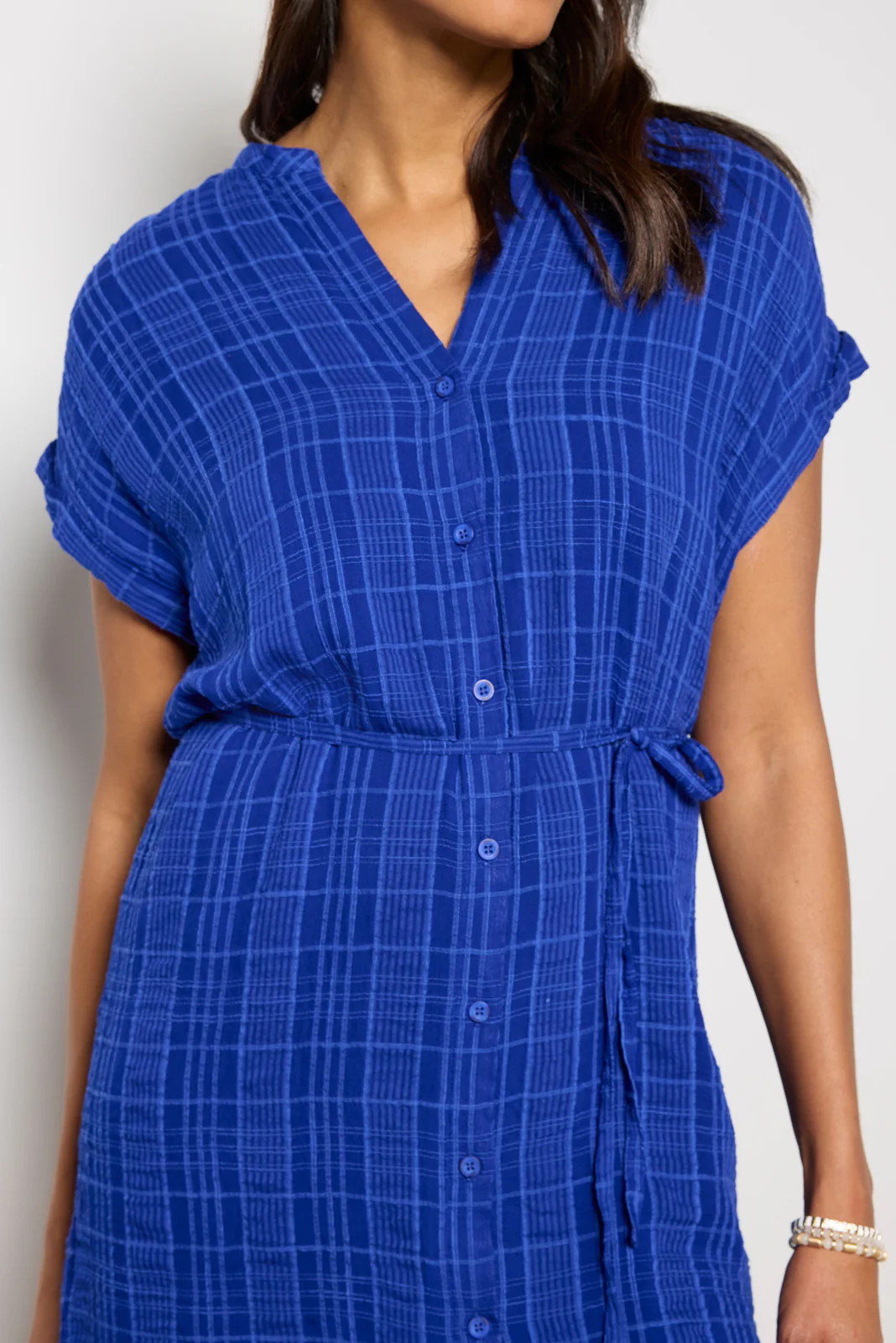 Belted Shirred Mini Dress - Image 3