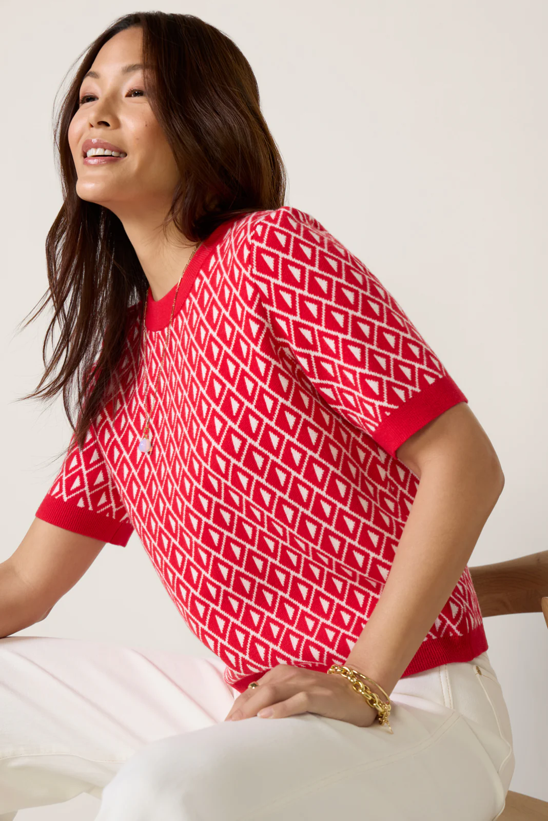 Clara Geo Short Sleeve Sweater Tee