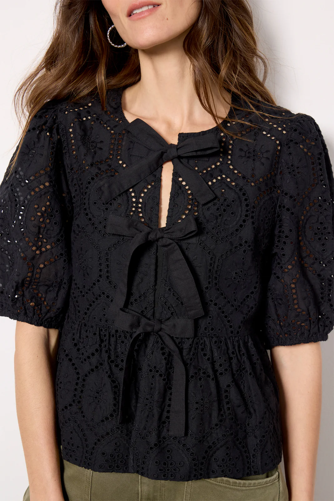 Elsie Eyelet Tie Front Blouse - Image 2