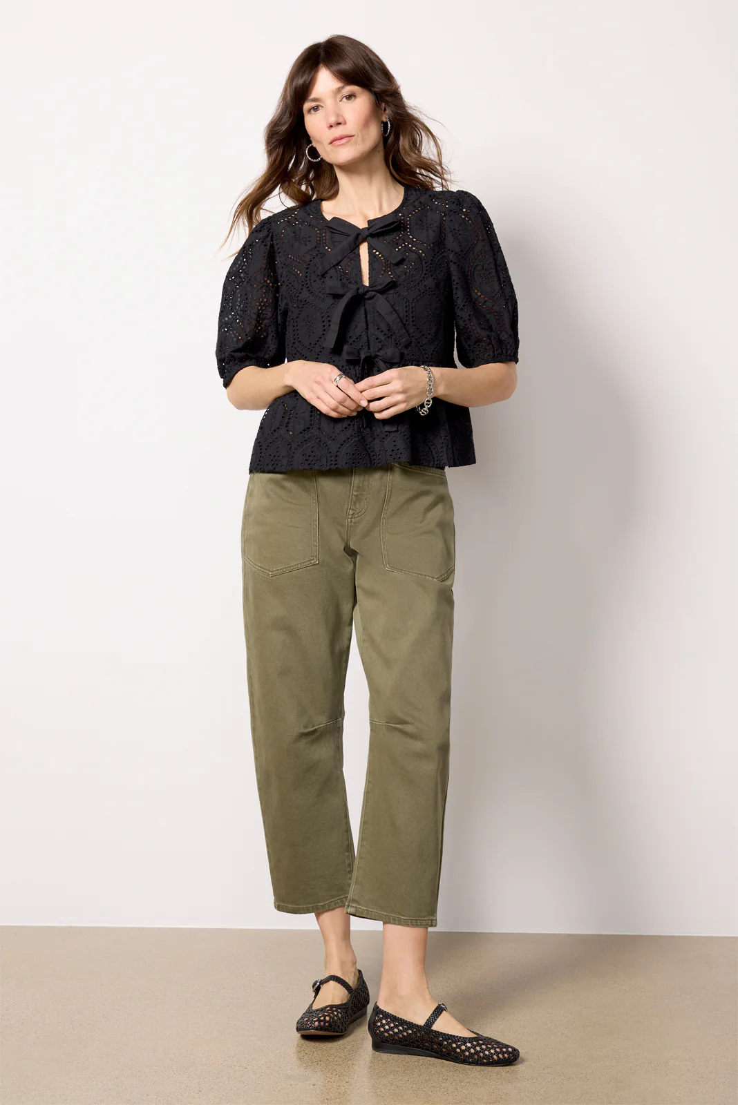 Elsie Eyelet Tie Front Blouse - Image 3