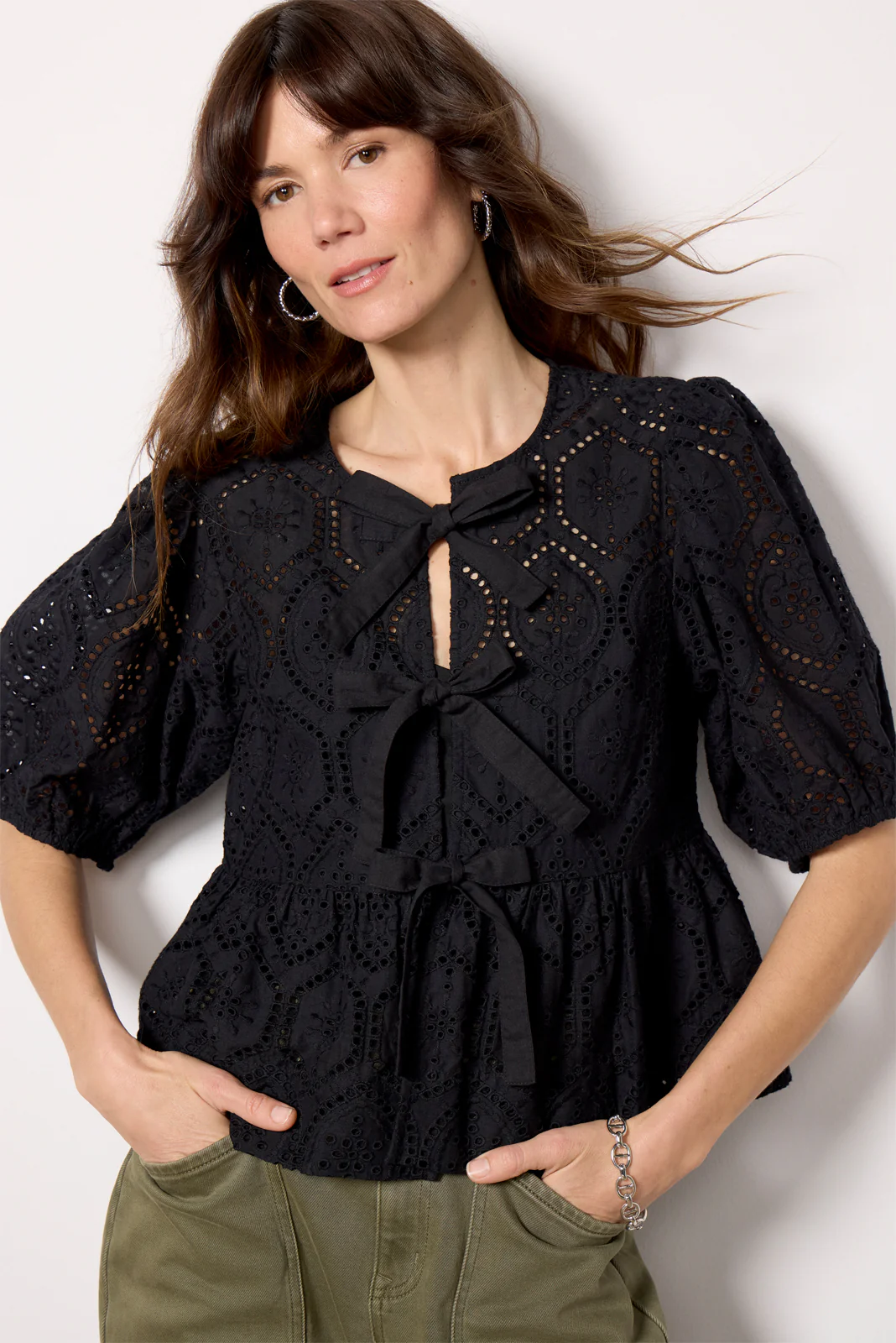 Elsie Eyelet Tie Front Blouse - Image 6