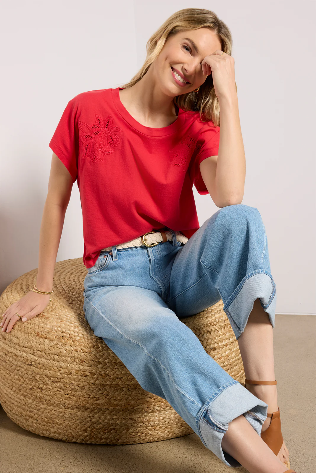 Everly Short Sleeve Cut Work Tee - Image 2