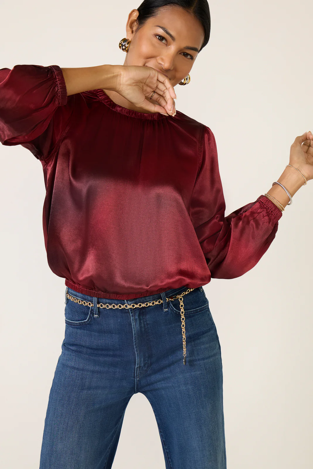 Gather Bottom Satin Blouse - Image 2