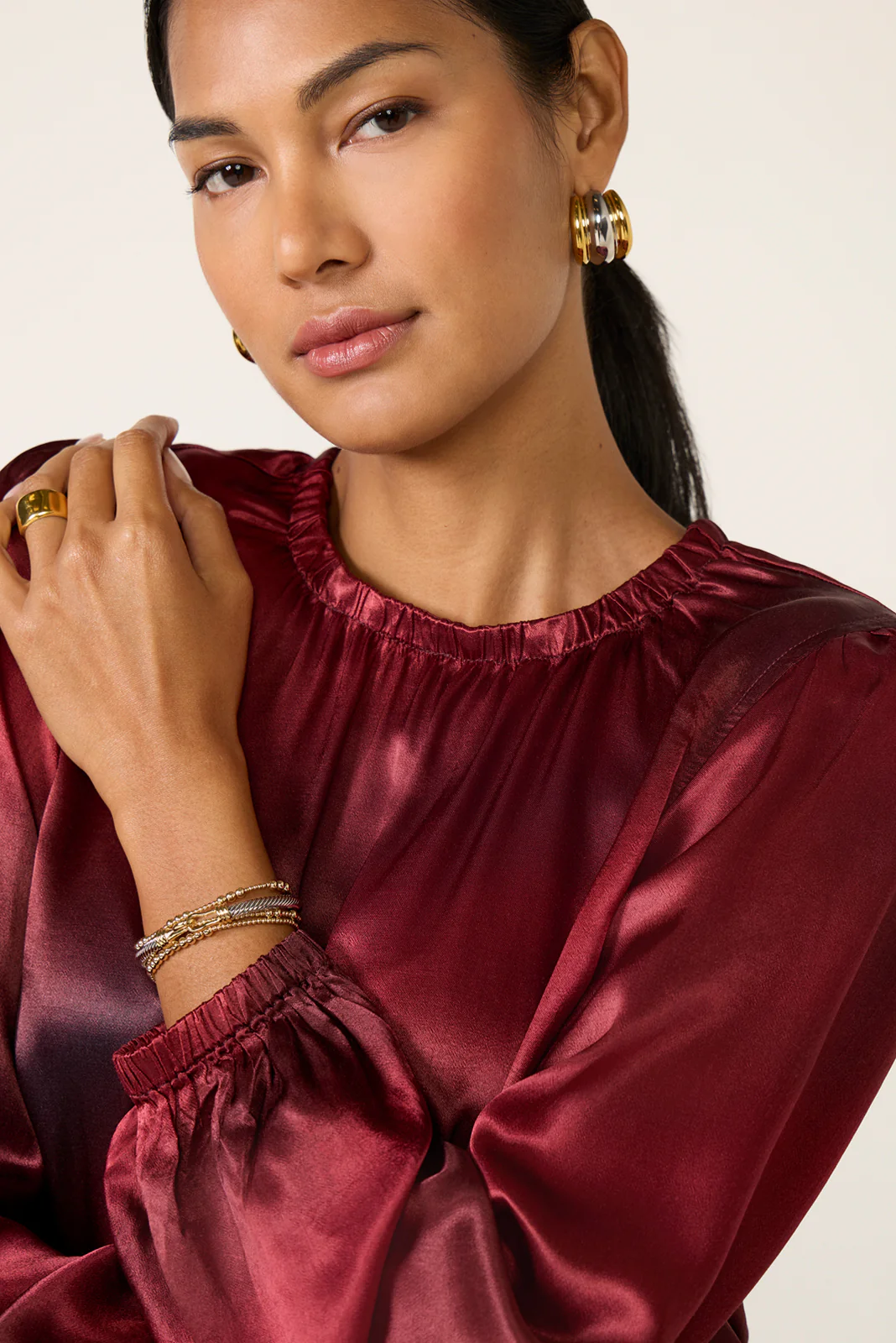 Gather Bottom Satin Blouse - Image 3