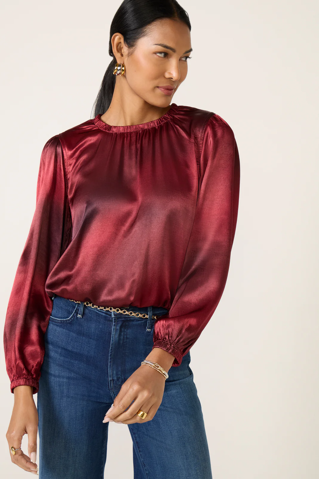 Gather Bottom Satin Blouse - Image 6