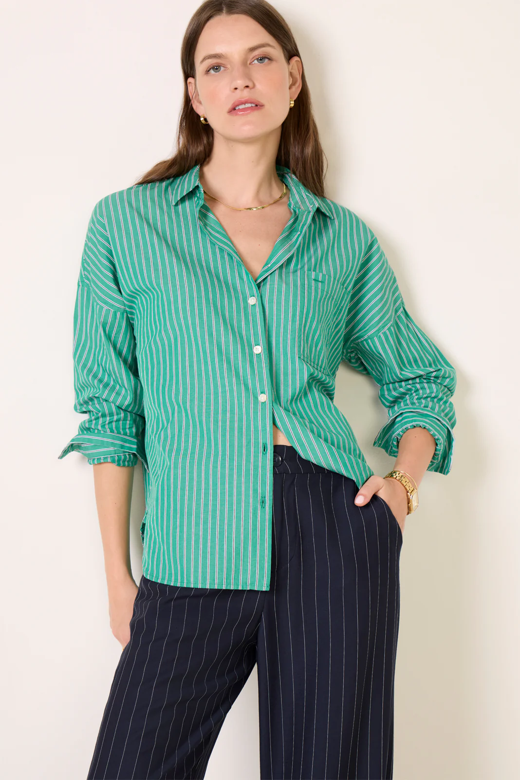 Jo Shirt in Stripe Cotton Poplin - Image 2