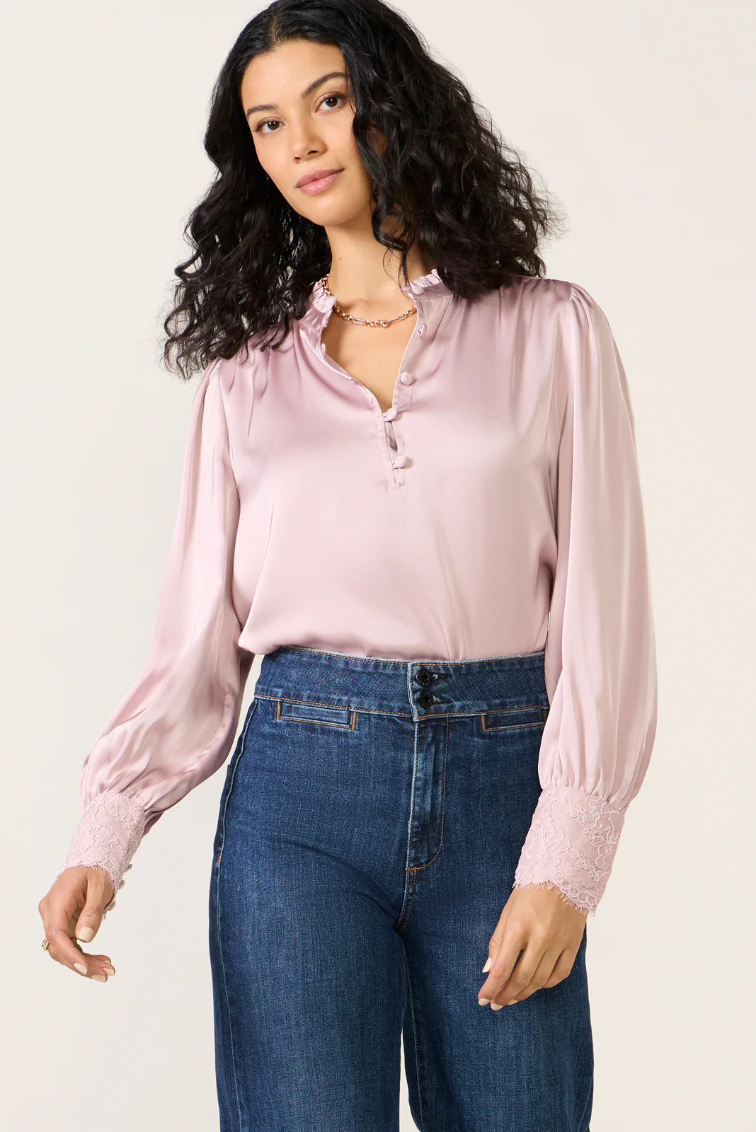 Kennedy Lace Cuff Satin Top - Image 6
