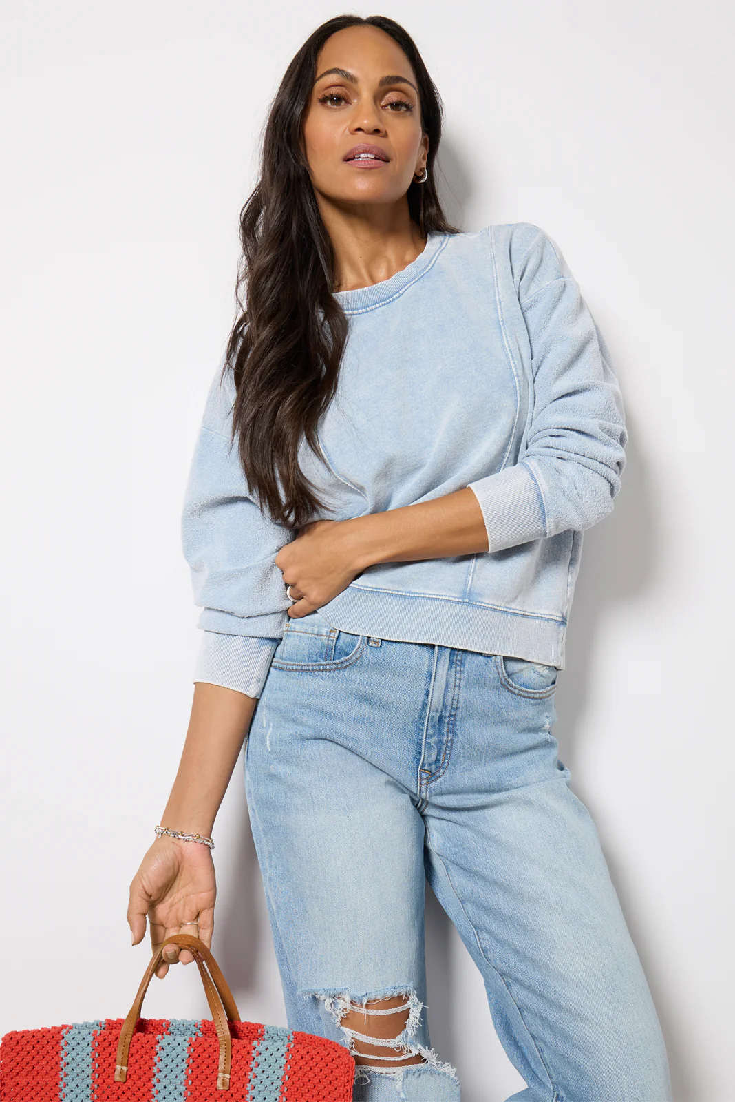 Lax Knit Denim Sweatshirt - Image 6