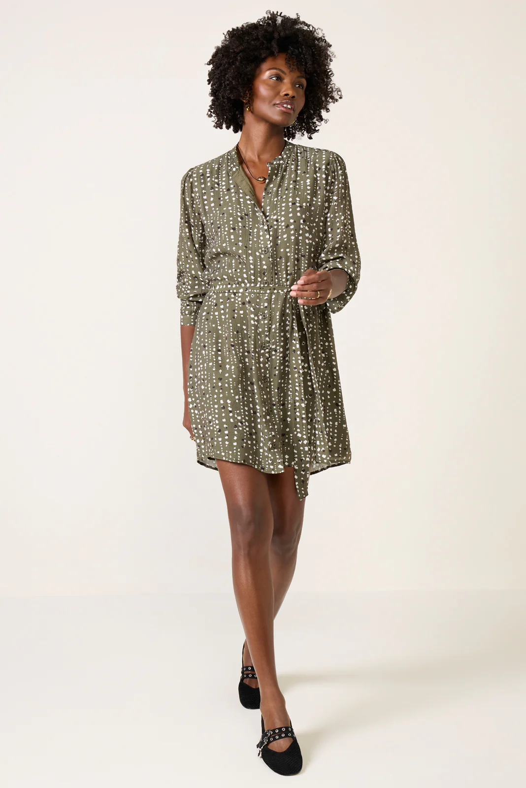Puff Sleeve Belted Shirt Dress - Image 2