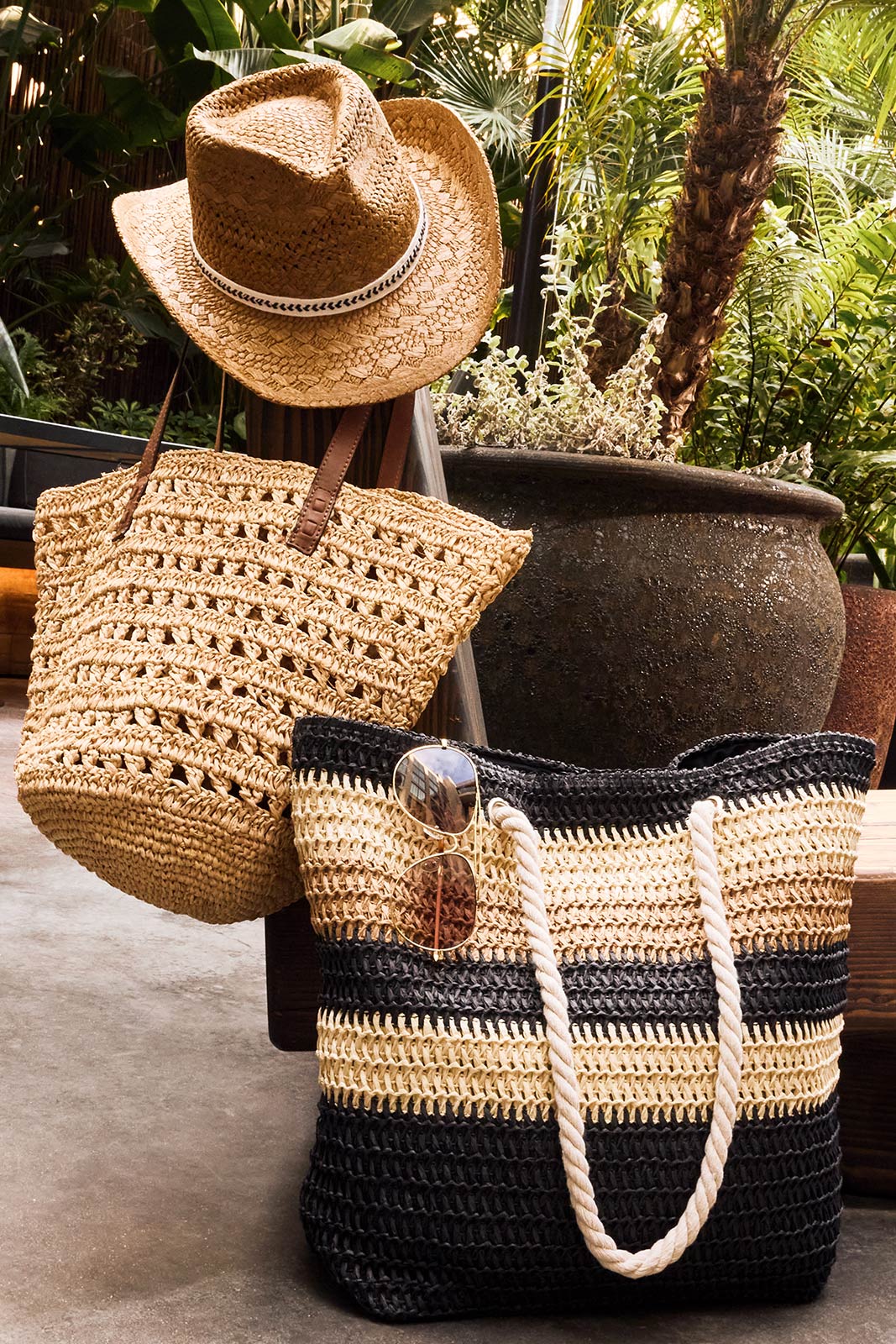 Salerno Stripe Raffia Tote - Image 4