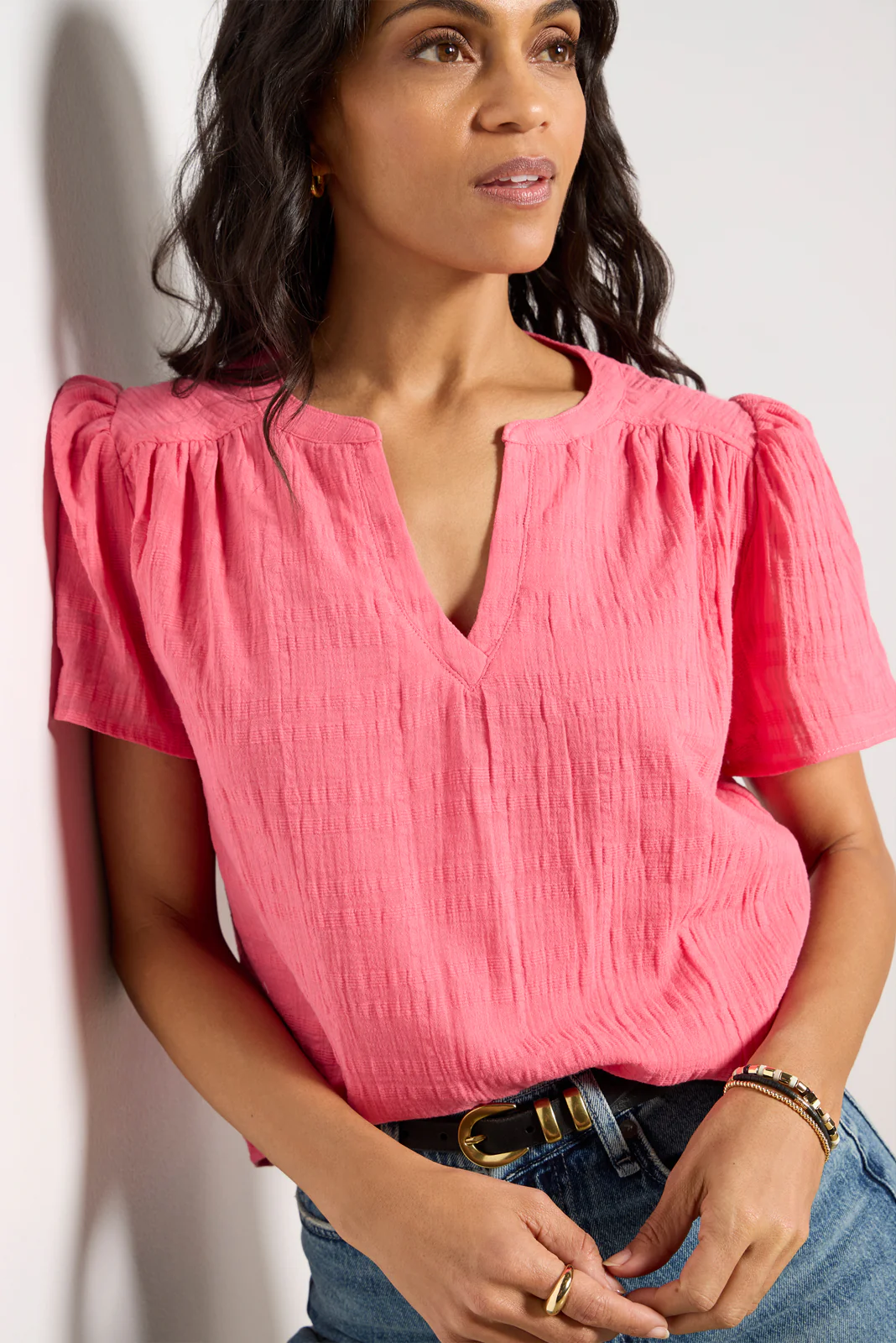 Shelby Textured Split Neck Top - Image 2